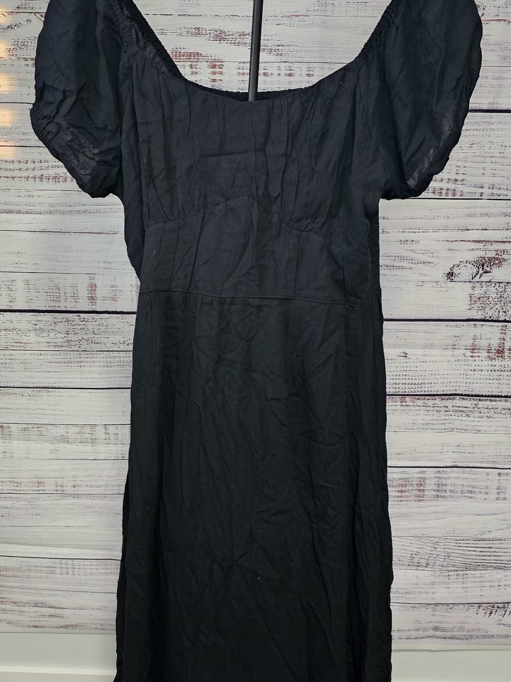 Angie Black Puff Sleeve Midi Dress